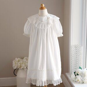 White Heirloom Dress Vintage Collar Off-White Trim Special Occasion Flower Girl